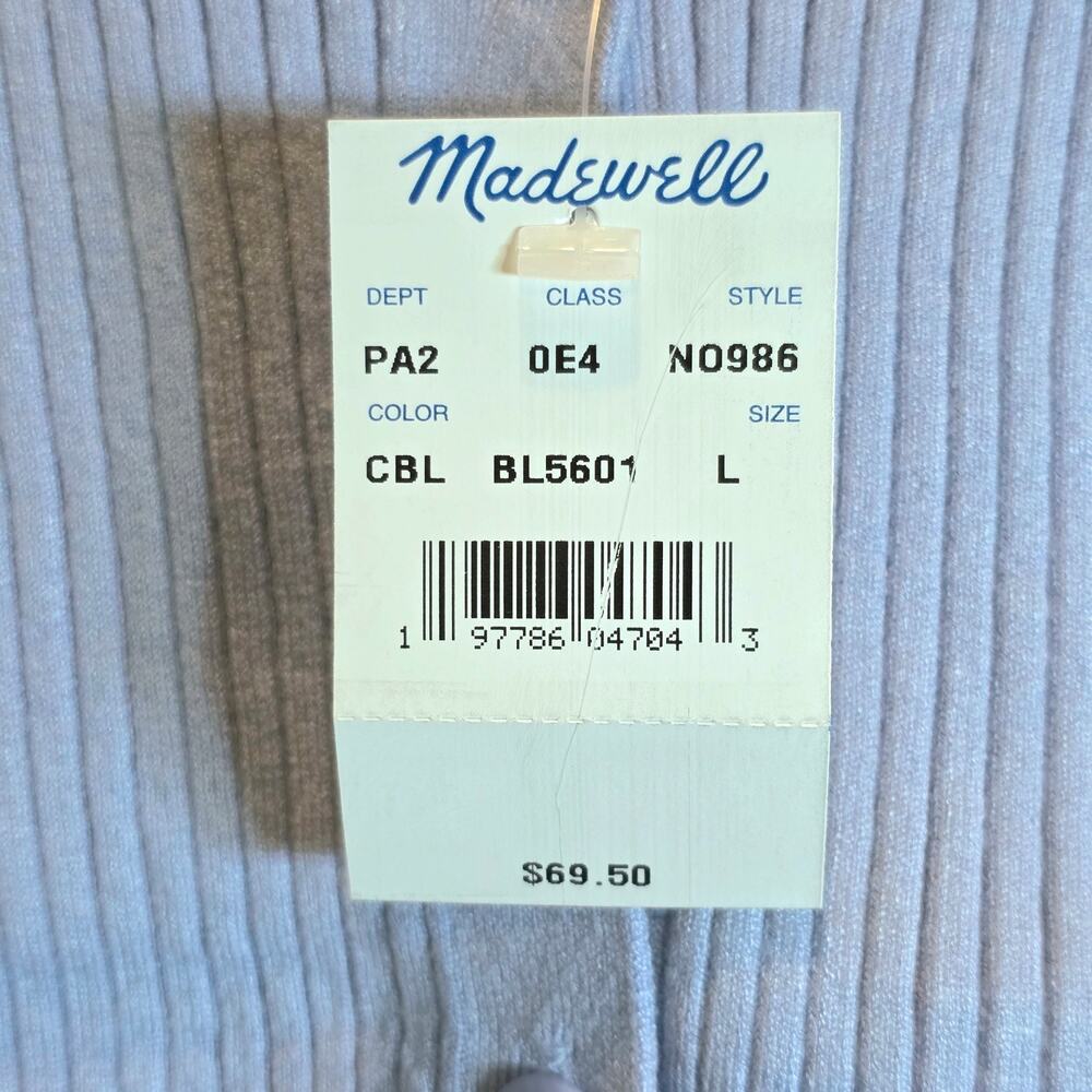 MADEWELL Cate Signature Ribbed Button Front Sweater Tank Sz Large Blue Cropped - Picture 11 of 13